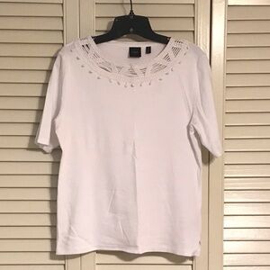 Rafaella Elegant White Crochet Neck Top